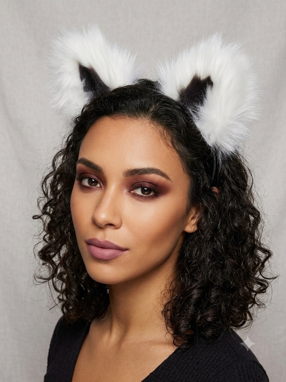 2286 - White & Gray Faux Fur Cat Ear Headband